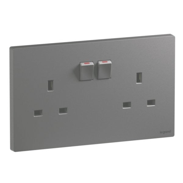 Legrand Galion Up Dark Silver - Double Socket 13Ax2