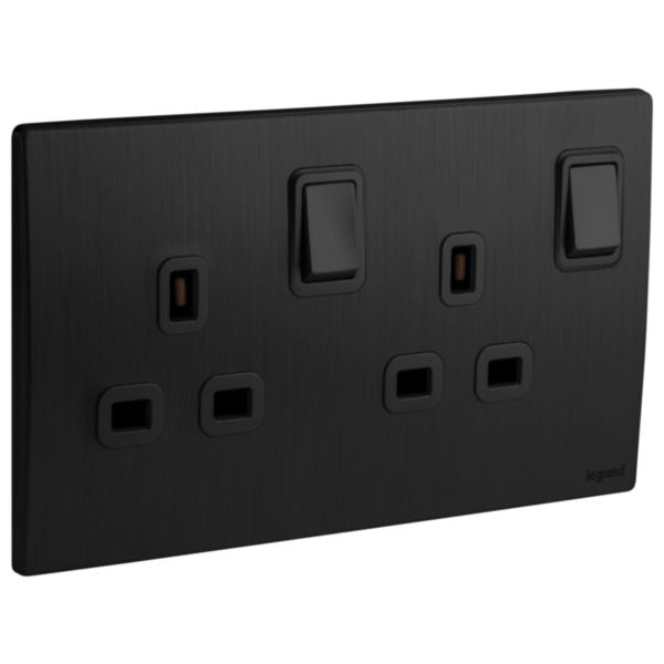 Legrand Mallia Senses Brushed Black - Double Socket 13Ax2