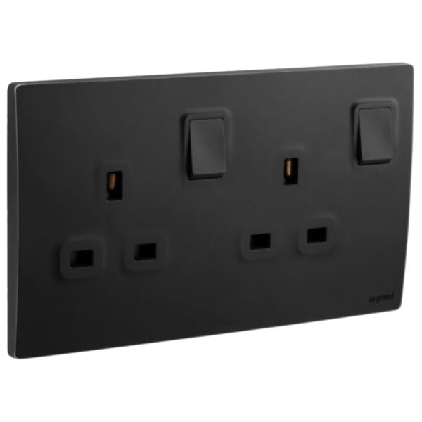 Legrand Mallia Senses Matt Black - Double Socket 13Ax2