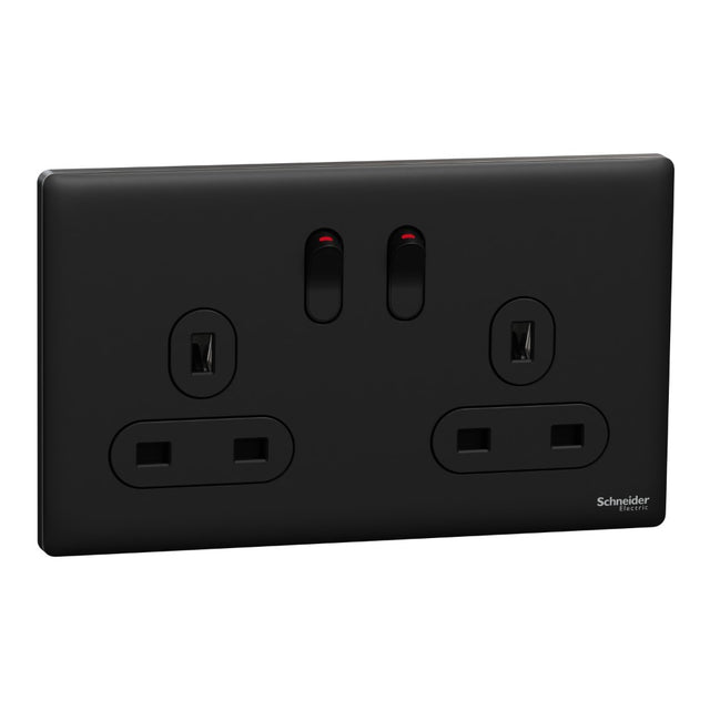 Schneider Electric Unica X Jet Black - Double Socket 13Ax2