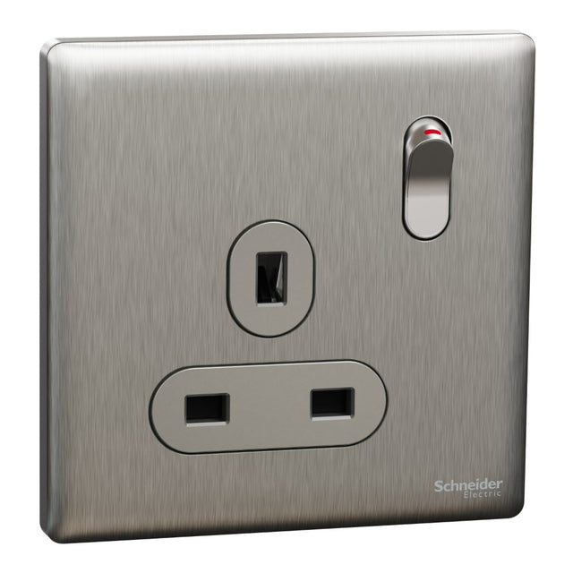 Schneider Electric Unica X Stainless Steel - Single Socket 13A