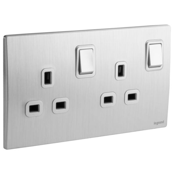 Legrand Mallia Senses Brushed Aluminium - Double Socket 13Ax2
