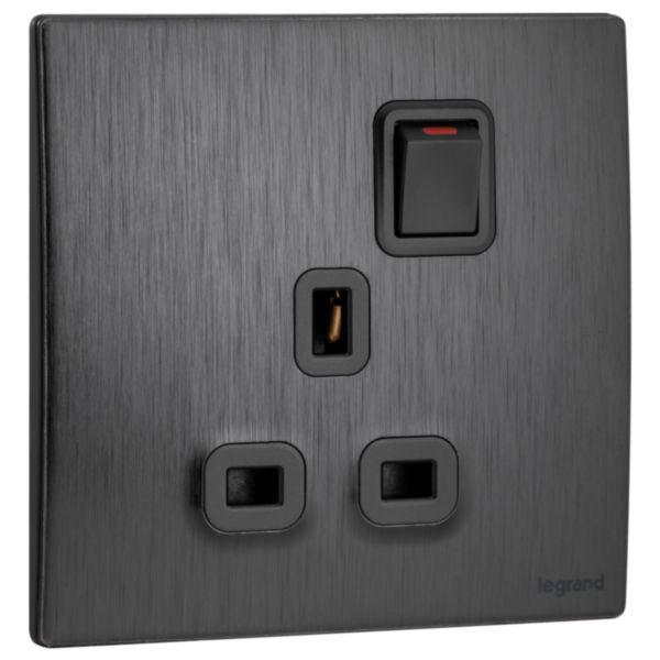 Legrand Mallia Senses Brushed Black - Single Socket 13A