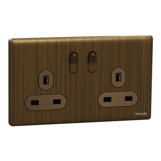 Schneider Electric Unica X Antique Brass - Double Socket 13Ax2