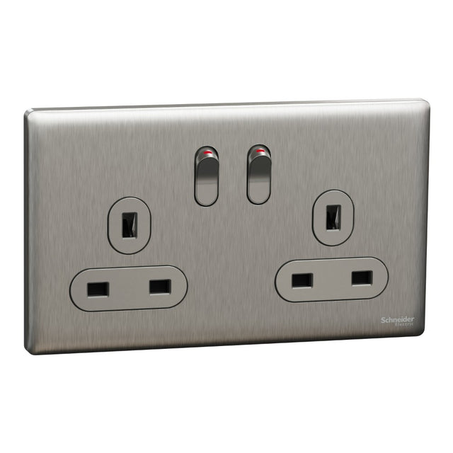 Schneider Electric Unica X Stainless Steel - Double Socket 13Ax2